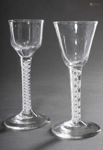 2 Various goblets or thread glasses with spirally fused milk...
