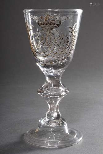 Baroque goblet glass on a bell base with turned rim hollow b...