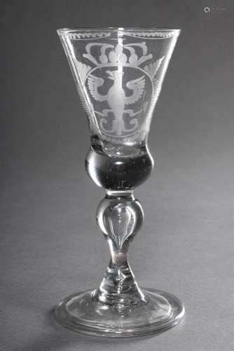 Baroque goblet glass on a hollow blown baluster stem plate f...