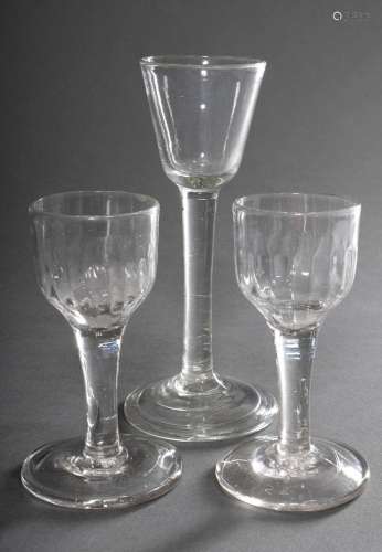 3 Various plain schnapps and liqueur glasses partly with opt...
