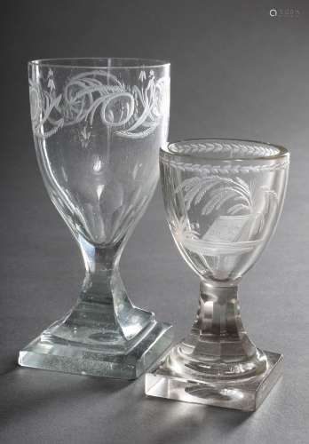 2 Various Empire glasses on angular base with fine floral cu...