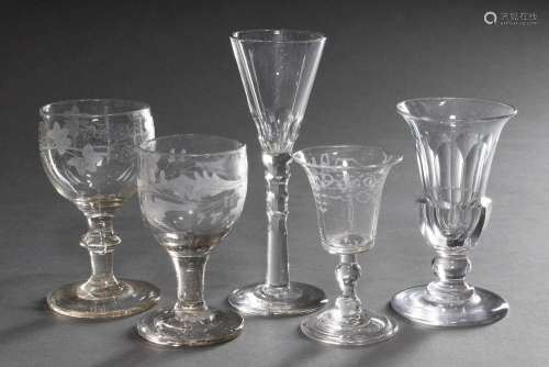 5 Various schnapps and liqueur glasses in different shapes p...