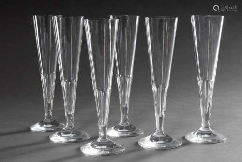 6 Classic champagne flutes with half surface cut colourless ...