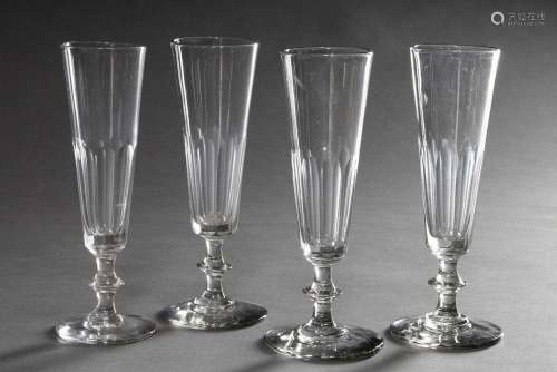 4 French champagne glasses with half facet cut and pressed n...