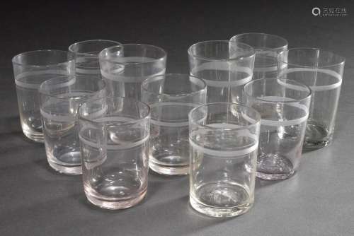 11 Plain water glasses with cut stripes slightly varying in ...