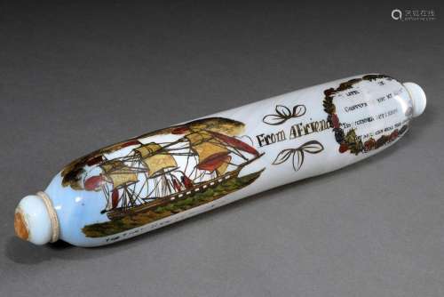 Milk glass "Rolling Pin" with polychrome painting ...