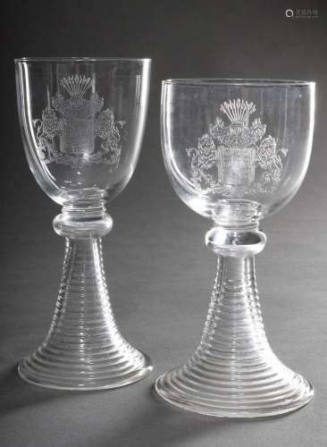 2 Various wine goblets with etched "Hamburg State Coat ...