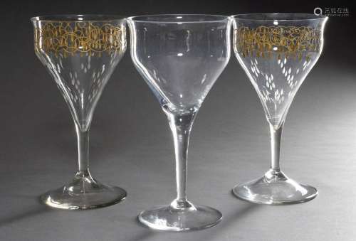 2 large Art Nouveau goblet-shaped peach glasses with gilded ...