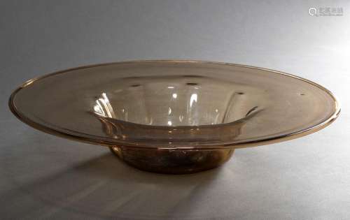 Art Deco bowl in smoked glass with folded rim and faceted wa...