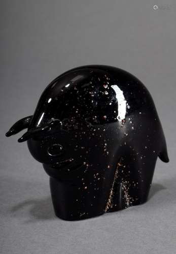 Murano glass "bull" with gold crumb melting black ...