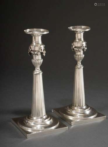 Pair of Empire columnar candlesticks with sculpted festoons ...
