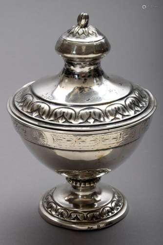 Lidded vessel with rubbed and engraved decoration verso with...