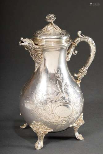 Opulent Historism coffee pot with floral feet engraved flowe...