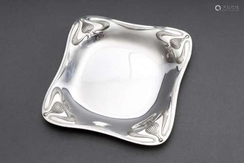 Flat rectangular Art Nouveau bowl with rounded corners and v...