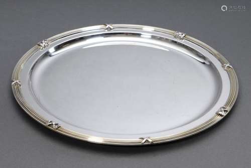 Round Italian tray with cross band and bow decoration in rel...