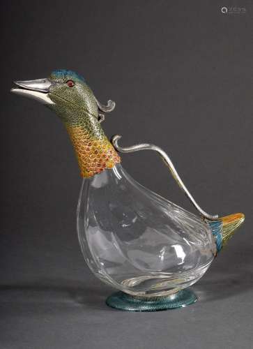 A figural "duck" teapot with a faceted glass body ...