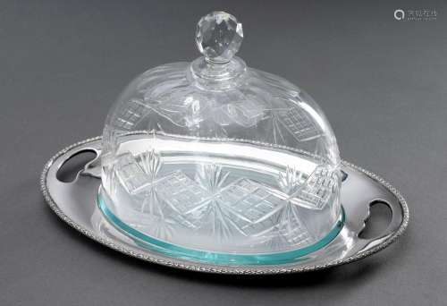 Austrian crystal cheese bell with cut decoration on silver 8...