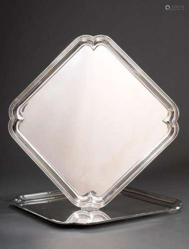 Pair of square English trays with indented corners and groov...