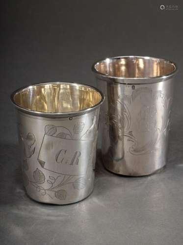2 Various cups with engraved monograms "CR" and &q...