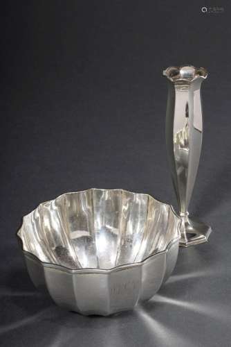 2 Various pieces: round bowl and solifleur vase with faceted...