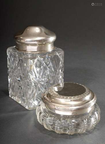 2 Various crystal toiletry boxes with cut corpora and silver...