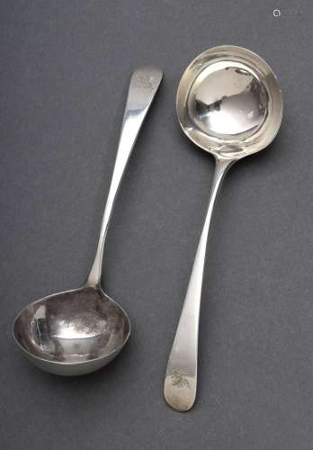Pair of plain English ladles with engraved Family Crest &quo...