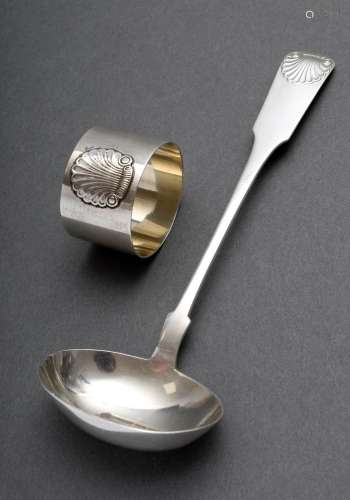 2 Various pieces: Danish ladle and napkin ring with "sh...