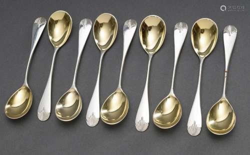 9 Ice-cream spoons with gilded spoons and ray relief maker's...