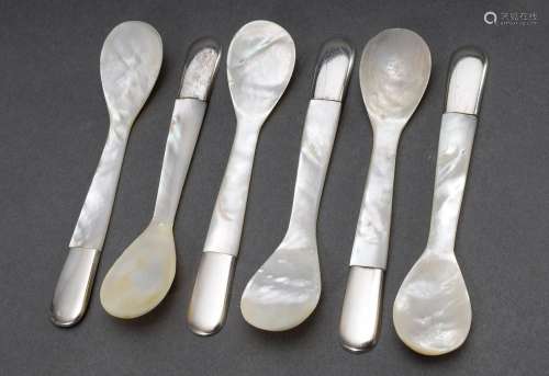 6 mother-of-pearl egg spoons with silver 925 cuff Hermann Ba...