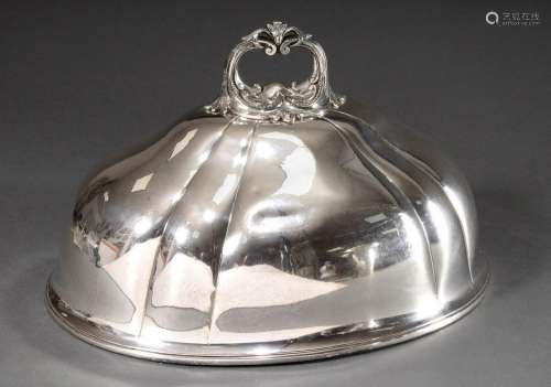 Large silver-plated roasting cloche with ornamental handle a...