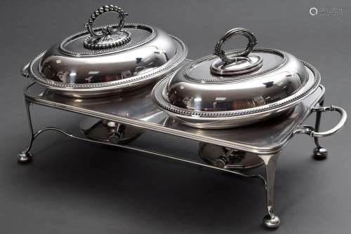 3 pieces silver plated Asprey Rechaud (14x59x25cm) with two ...
