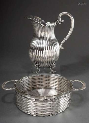 2 Various silverplated pieces: Water jug with grooved body o...