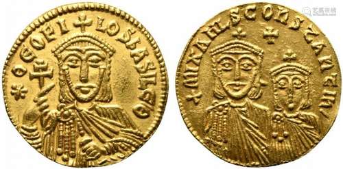 Theophilus with Michael II and Constantine (831-842), Solidu...