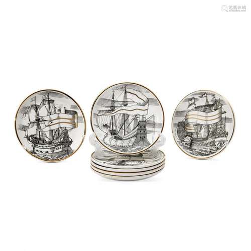 PIERO FORNASETTI   1913-1988 - SEVEN 'VELIERI' COASTERS  196...