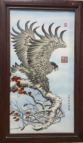 郎世宁款大展宏图瓷板画