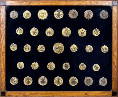 Three Glass Cabinets with antique Watch Movements and Watch ...