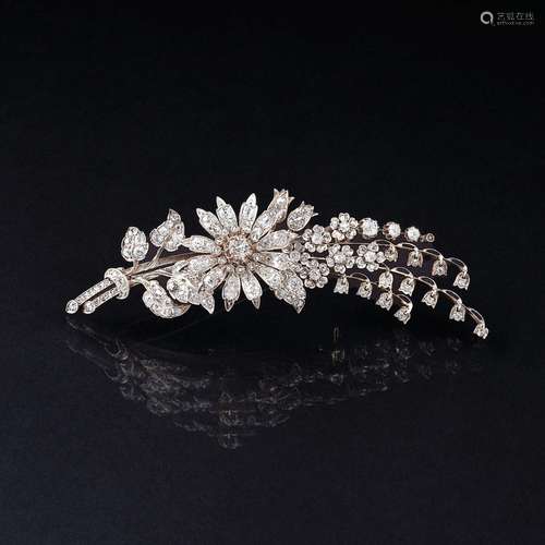 A highcarat Belle Èpoque Diamond Flower Brooch.