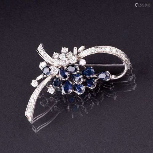 A Sapphire Diamond Brooch.