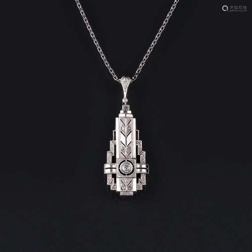 An Art-déco Pendant with Old Cut Diamond.