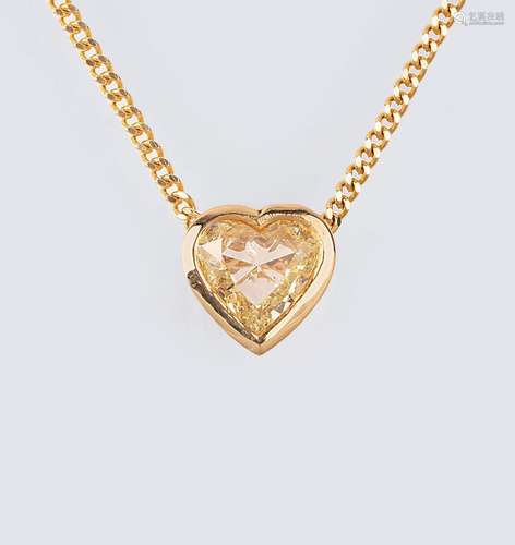 A Heartshaped Fancy Diamond Pendant on Necklace.