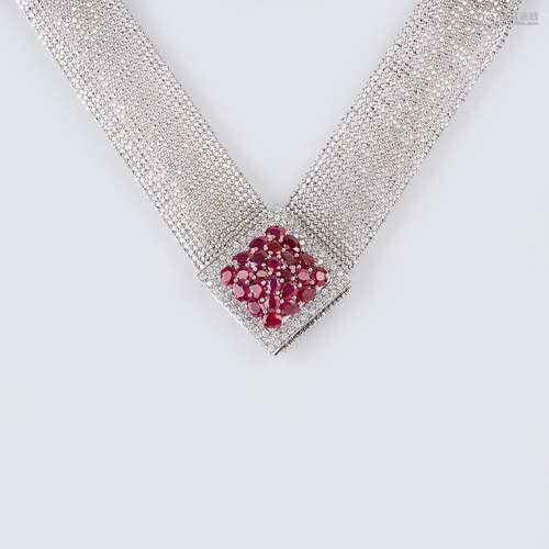 A modern Necklace with Natural Rubies and Diamonds.