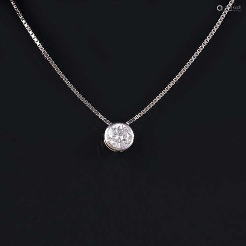 A River Solitaire Diamond Pendant on Necklace.