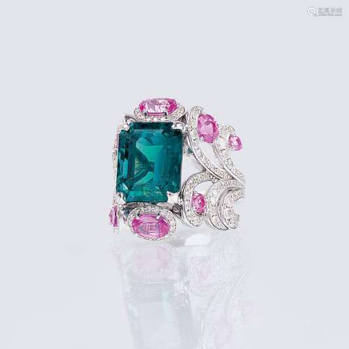 A Cocktail Ring with Pink Sapphires, Tourmaline and Diamonds...