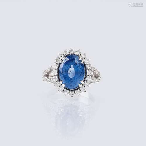 A Natural Sapphire Ring with Diamonds.