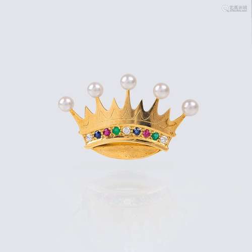 A Brooch with Precious Stones and Pearls 'Crown'.