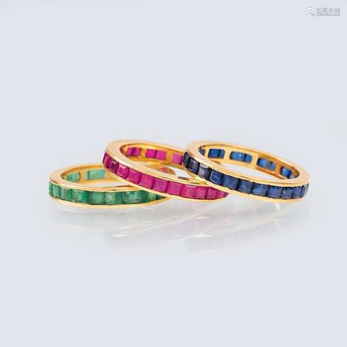 Three Memory Rings with Sapphires, Rubies and Emeralds.