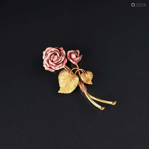 A two-coloured Gold Brooch 'Roses'.