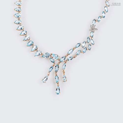 An Aquamarine Diamond Necklace.