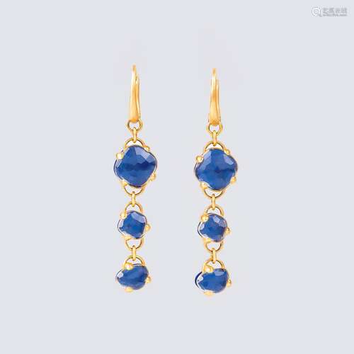 Pomellato. A Pair of Earpendants with Lapis Lazuli and Quart...