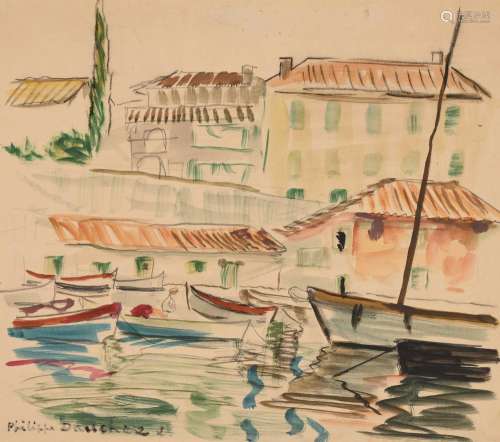 Philippe DAUCHEZ (1929) "Le petit port" aquarelle ...